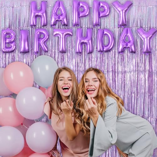 2 Pack Fringe Curtains Backdrops, Foil Fringe Curtains, Door Streamers for Birthday Wedding Bridal Shower Holiday Graduation Party Decorations, Photo Booth Backdrops, Glitter Light Purple - color: Glitter Light Purple
