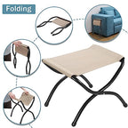 15" Foldable Foot Stool Ottoman with Metal Frame - Washable Faux Fur Grey Upholstered Indoor/Outdoor Footrest for Living Room, Bedroom, Patio - Space-Saving Compact Design - color: Fleece-grey