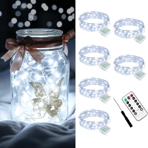 AIKEI 6 Pack LED Fairy Lights with Timer Battery Operated, Mini String Lights with Remote Waterproof 7ft 20 Led Firefly Starry Lighting for Wedding Party Bedroom Garden Christmas Decoration White - color: White, size: 6PCS-REMOTE