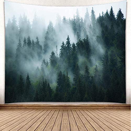 YISURE Misty Forest Tapestry, Foggy Tree Wall Hanging Tapestries Nature Pine Woodland Wall Art for Bedroom Living Room, 120'' (W) x 90''(L) - size: 90"L x 120"W