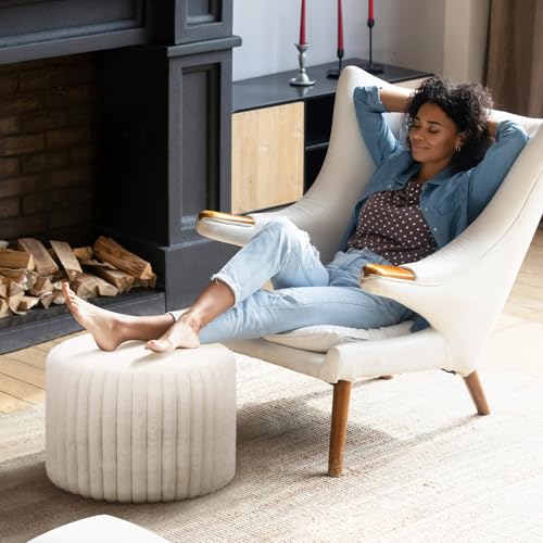 Teenyyou 2 Pcs 20 x 15 Inch Unstuffed Pouf Cover Ottoman Foot Rest - No Filler, Faux Rabbit Fur Foot Stool Floor Bean Bag Floor Chair Storage for Living Room Bedroom Home Decor(Beige) - color: Beige, size: 20 x 15 In