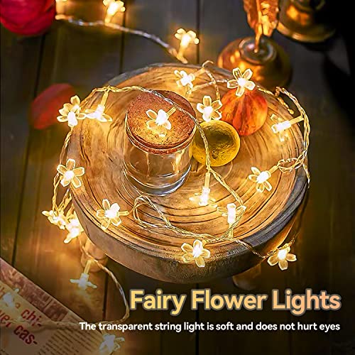 Flower Fairy Light Battery Operated Indoor String Lights 30LED Cherry Blossom Lights Waterproof Decoration for Christmas,Camping,Garden Fence,Birthday,Terrace,Yard,Wedding Party,Bedroom - color: Warm White