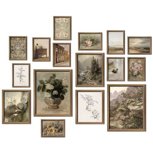 ANERZA 16 PCS Vintage Wall Art Decor, Farmhouse Wall Prints for Bedroom, Rustic Posters for Room Aesthetic, Wall Collage Kit Pictures for Living Room, Cottagecore Dorm Gallery Home Decor - color: Vintage tan, size: 11"x14" Unframed