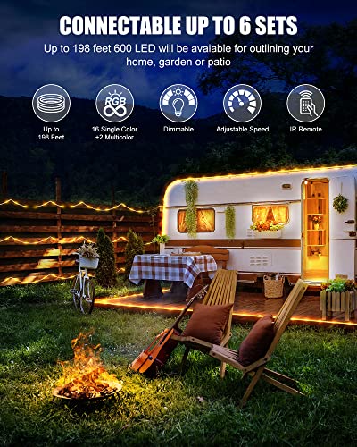 Minetom Color Changing Rope Lights Outdoor - Connectable 66ft 200 LED Outdoor String Lights with Remote, 18 Colors, Christmas Light for Bedroom Outside Patio Holiday Decoration - size: 66 FT Connectable