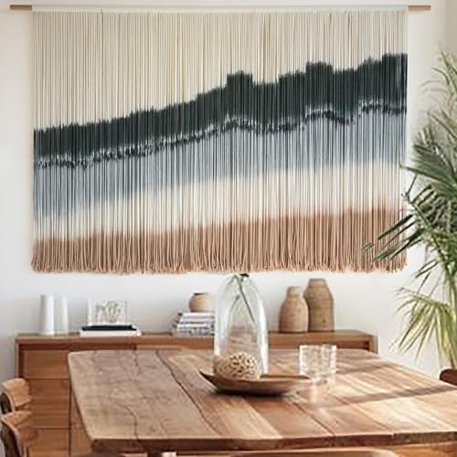 IOWER Large Macrame Wall Hanging Dip Dye Craftsmanship Fiber Yarn Wall Art Boho Wall Decor Home Decor 57''W x 35''L - color: green1
