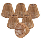 KASTLITE Woven Rattan Chandelier Lamp Shades - Empire Clip On Ceiling Light Cover - Boho Lampshades for Small Table & Sconce Fixtures - 3" Top x 6" Bottom x 5.25" Slant, Natural Brown Wicker, Set of 6