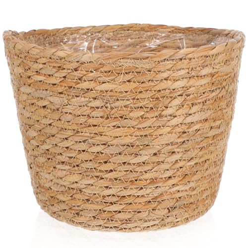 FOMIYES Woven Straw Flower Basket, Seagrass Planters Pot, Garden Plant Pot Containers Wicker Rattan Vase Sundries Organizer Storage Bins for Indoor Outdoor Plants - size: 25X19CM