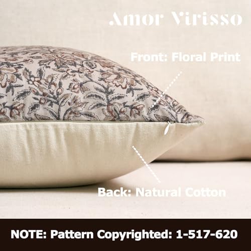 Amor Virisso Floral Throw Pillow Covers 18x18 Set of 2 Couch Pillows for Living Room Farmhouse Vintage Block Print Pillow Covers Decorative Pillow Covers Accent Sofa Pillows, Green/Sand - color: Green/Sand, size: 18" x 18" (Pack of 2)
