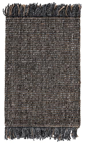 SAFAVIEH Natural Fiber Collection Accent Rug - 2' x 3', Charcoal & Natural, Handmade Woven Fringe Jute, Ideal for High Traffic Areas in Entryway, Living Room, Bedroom (NF826H) - color: Charcoal/Natural, size: 2' x 3' (Rectangular)