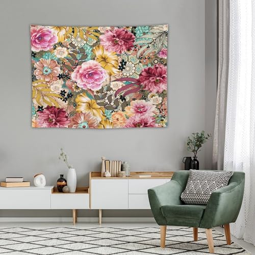 Houselerax Boho Vintage Floral Tapestry Wall hanging,Bohemian Blossom Colorful Mandala Flower Tapestries, Botanical Spring Multi Color Tapestry for Bedroom Home Hippie Wall Decor 40"x30" - color: Boho Floral-5, size: W40xL30in