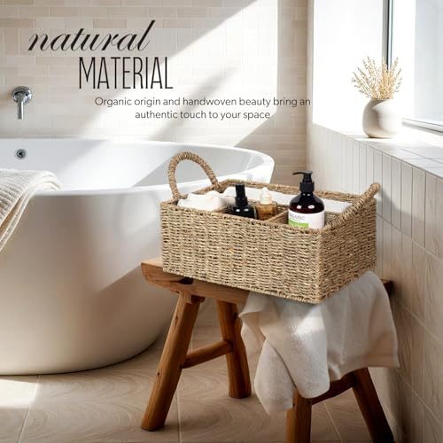 Divided Baskets with Handles, Storage Basket Natural for Organizing Bathroom Kitchen Shelves Office Supplies Organization, Wicker Storage Baskets 4 Section, 4-Compartment Wicker Basket. - color: Dark Brown