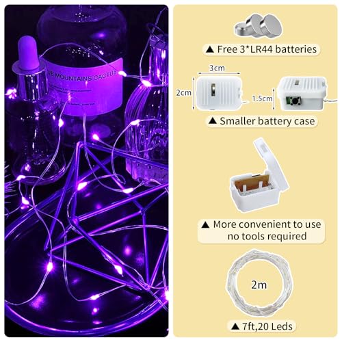 12 Pack Purple Fairy Lights Battery Operated, 7ft 20 LED Mini String Twinkle Lights for Easter Christmas Halloween Mason Jars Centerpiece Table Decorations (12, Purple) - color: Purple