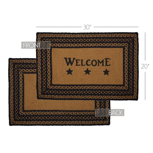 VHC Brands Farmhouse Jute Rectangular Stencil Stars Rug with Welcome Stencil 20x30 Country Braided Flooring, Country Black and Tan - size: 20" x 30" (Rectangular) Welcome