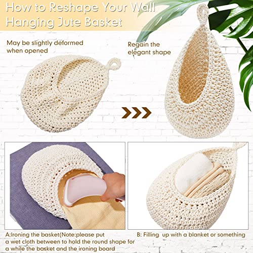 Honeydak Boho Decor Hanging Wall Baskets for Kitchen 3 Pack Teardrop Baskets with Hooks Storage Fruit Onion Vegetable Potato for Home 3 Sizes(White,Teardrop,Cotton Rope) - color: White, size: Cotton Rope, style: Teardrop