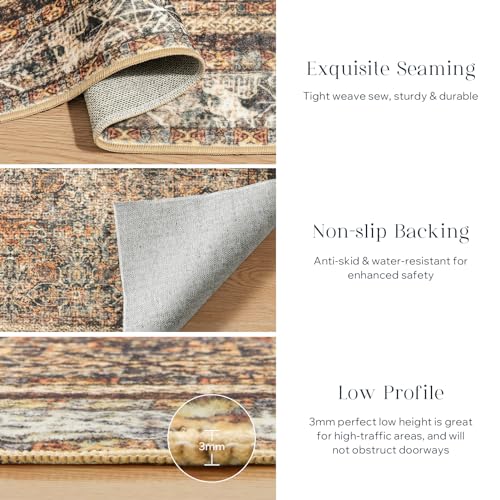 Phantoscope Washable Area Rug 4'x6' Non-Slip, Vintage Neutral Rugs for Living Room, Bedroom, Dining Room, Distressed Boho Floral Medallion Pattern, Low-Pile Foldable Carpet, Brown/Charcoal Spice - color: Brown/Charcoal Spice, size: 4' x 6' (Rectangular)