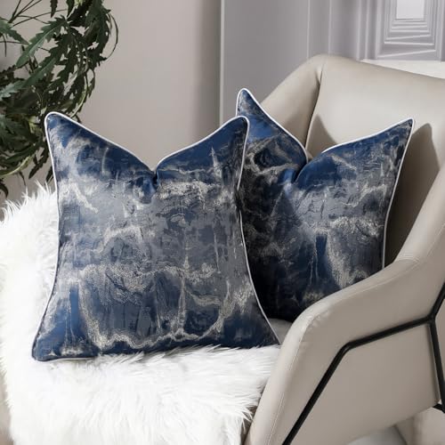 Navy Blue Abstract Throw Pillow Covers 18x18 inch Set of 2 Jacquard Pillow Cases Farmhouse Decorative Cushion Covers for Sofa Couch - color: Jacquard 2