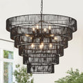 31.49" Large Rattan Black Chandelier for Dining Room, Farmhouse 12-Lights Boho Hand-Woven Bamboo Chandelier, Drum Wicker Black Chandeliers for Kitchen Island, Living Room, Bedroom, Entryway - color: Black 31IN