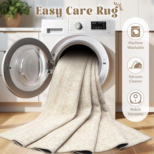 6x9 Area Rugs for Living Room: Washable Moroccan Geometric Boho Rug Farmhouse Non Slip Stain Resistant Large Rug Low Pile Soft Carpet for Bedroom Dining Room Home Office Children Room (Beige,6'x9') - color: Beige, size: 6' x 9' (Rectangular)
