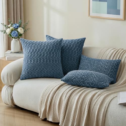 a moment Blue Pillow Covers Set of 2 with Plush Cluster Texture (18x18 Inch), Decorative Throw Pillows for Living Room, Couch Bed, Sofa, Cozy Accent Pillow Cases for Home Decor (No Inserts) - color: Blue, size: 18" x 18" (Pack of 2)