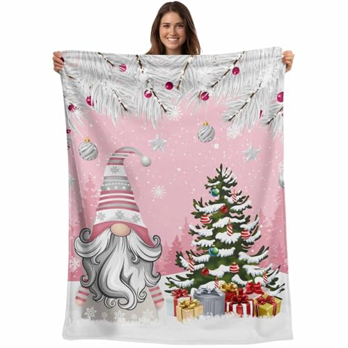 Christmas Gnome Throw Blankets, Winter Merry Christmas Tree Balls Soft Fleece Blanket Decorative for Home Sofa Couch Chair Living Bedroom,40x50 Inches, Pink - color: Christmas-lxm13061, size: 40x50 Inch
