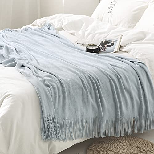 Homiest Decorative Knitted Throw Blanket with Fringe Soft & Cozy Tassel Blanket for Couch Sofa Bed (Pale Blue,50x60) - color: Baby Blue, size: 50" x 60"