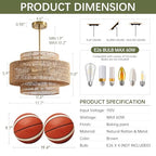 4-Light Boho Rattan Chandelier Light Fixture, 17.7” Hand Woven Rustic Chandeliers Farmhouse Chandelier Hanging Light for Dining Room Kitchen Island, Living Room, Foyer - color: Brown, size: 17.7" 4-Light