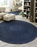 Unique Loom Braided Jute Collection Area Rug - Dhaka (5' 1" Round, Navy Blue) - color: Navy Blue, size: 5'1" (Round)