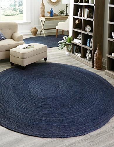 Unique Loom Braided Jute Collection Area Rug - Dhaka (5' 1" Round, Navy Blue) - color: Navy Blue, size: 5'1" (Round)