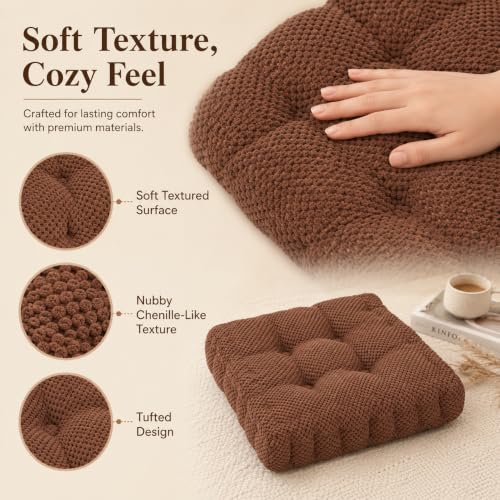 ChezMax Floor Pillow & Cushion, Large Meditation Chair Cushion, Thick Square Seat Pad, Soft Velvet Tufted Seating Pouf for Indoor/Outdoor Yoga Bench Rocking Chair Room Tatami Sofa, Coffee 20"x20" - color: Coffee L