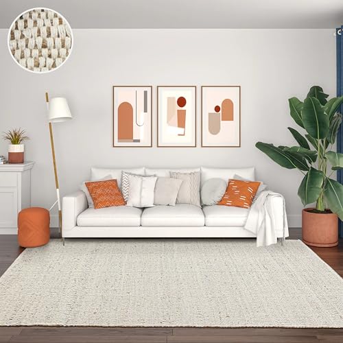 Natural Jute Cotton Area Rug - 9x12 Feet - Boho Rugs for Living Room, Bedroom, Dining Room, Hallway, Office - Rustic Vintage Bohemian Carpet Home Décor - Hand Woven Cotton Jute Rug 9x12 ft - size: 9' x 12' (Rectangular)