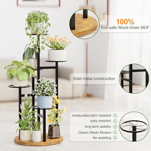 5 Tier Plant Stand Indoor Outdoor,Tiered Plant Stands,Wood Plant Shelf for Multiple Plants, Wrought Iron Flower Stand, Tall Plant Rack Shelf for House Patio Garden - BlackKite - color: BlackKite, size: 5-tiers
