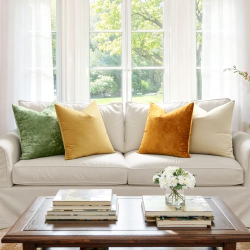 MIULEE Velvet Throw Pillow Covers Set of 2, Soft Neutral Decorative Pillow Cases with Luxurious Textured Vintage Cushion Covers for Home Decor Couch Sofa Bed,Mustard Yellow 18x18 inch - color: Mustard Yellow, size: 18" x 18" (Pack of 2)