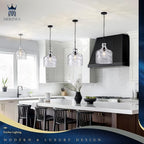 12" Farmhouse Pendant Light, Hand-Blown Clear Hammered Glass Hanging Ceiling Light Fixture with Black Finish and Adjustable Chain, Modern Rustic Lighting for Kitchen Island, Dining Room, E26 Socket - color: Chain Black