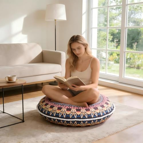 LOVMOC 32 Inch Round Floor Pillow for Adults Set of 2, Large Thick Memory Foam Boho Mandala Meditation Floor Seating Cushion, Machine Washable for Living Room Outdoor Yoga Floor Sitting, Blue - color: Blue, size: 2 Count (Pack of 1)
