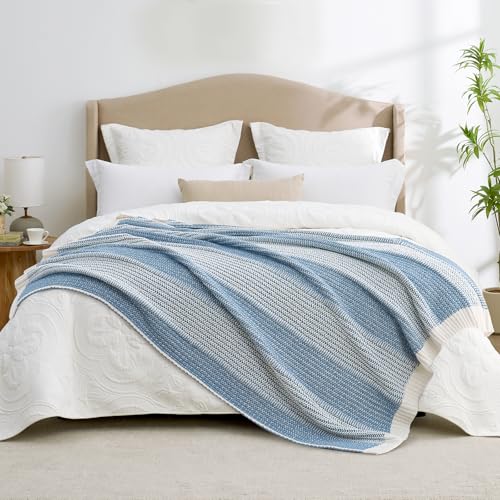 Amélie Home Premium Chenille Throw Blanket, Blue Ivory, 60"x80" | Soft Cozy Decorative Knit, Textured Two-Tone, Lightweight Warm, For Couch, Sofa, Bed, Living Room - color: Two-tone Blue, size: 60" X 80"