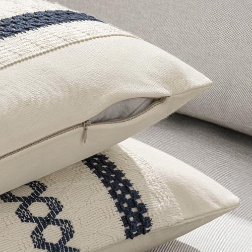 MIULEE Set of 2 Navy Blue Boho Decorative Pillow Covers 18x18 Inch Farmhouse Rustic Couch Throw Pillows Modern Spring Cotton Cushion Covers Retro Cute Macrame Woven Home Decor for Bed Sofa Chair - color: Navy Blue, size: 18" x 18" (Pack of 2)