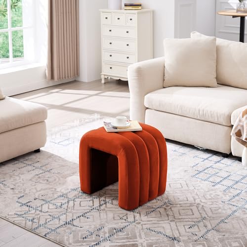 ONEVOG Velvet Pouf Ottoman, Small Ottoman Foot Rest for Couch, 18 Inch Cute Vanity Chairs for Makeup, Living Room Decorative, Sturdy Frame, Upholstered Modern Footrest for Bedroom, Dorm, Rust, 2Pcs - color: Rust