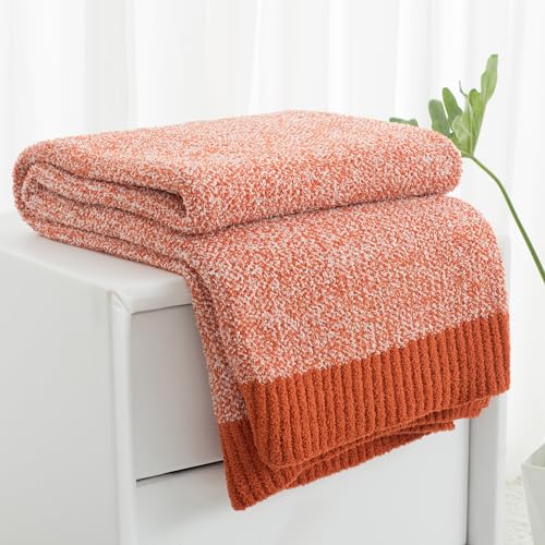 Carriediosa Heather Throw Blanket 50" X 60", 400GSM Ultra Soft Microfiber Fuzzy Fluffy Reversible Knitted Blankets Cozy Plush Lightweight and Warm Fall Throws for Couch, Bed, Sofa, Rust - color: Heather - Rust, size: 50" X 60"