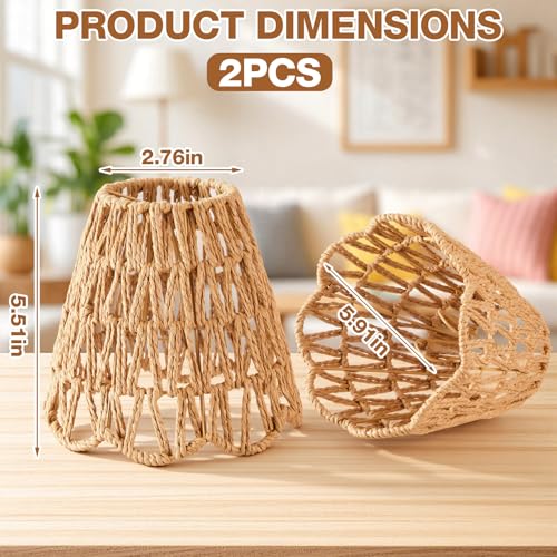 Glooglitter Small Clip-on Chandelier Rattan Lamps Set Shade Scalloped Lampshade 3"top x 6"bottom x 5-1/4"slant Height Empire Lamp Shade Chandelier or Accent Lamp(V Paper Rope,Naturals,2 Pcs) - color: Naturals, size: V Paper Rope