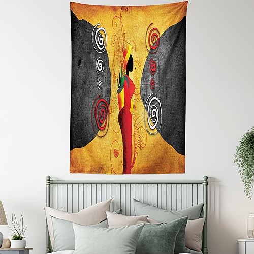 Ambesonne African Tapestry, Traditional Woman Surrounded by The Swirling Motifs of Savannah Female Carrying a Package Artwork, Wall Hanging for Bedroom Living Room Dorm Decor, 40" X 60", White Brown - color: White Brown, size: 60"L x 40"W