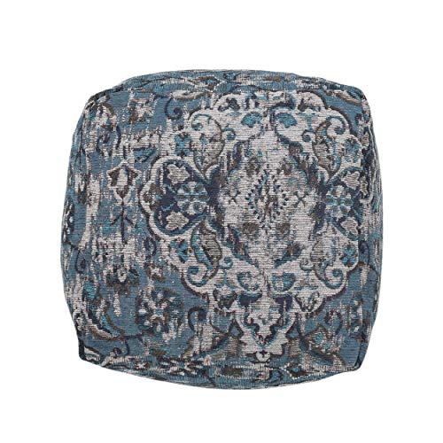 GDFStudio Boho Handmade Fabric Cube Pouf Ottoman Foot Stool - Bean Bag Floor Chair - Foot Rest Couch for Living Room Bedroom,Blue,16"" x 16"" x 16"", Conch,blue, 313832N - color: B Blue, size: 16"