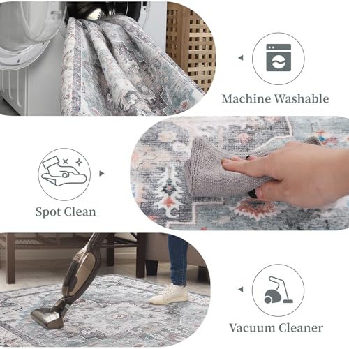 Area Rug 9x12 for Living Room - Machine Washable Non-Slip Vintage Rugs for Bedroom - Low Pile Thin Large Floor Carpet for Dinning Room Home Office,Blue/Green - color: Blue/Green, size: 9' x 12' (Rectangular)
