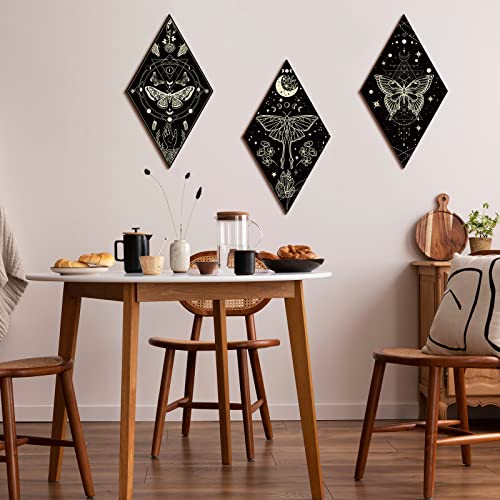 Sintuff 6 Pieces Gothic Wall Decor Boho Sun Moon Phases Wall Art Gothic Minimalist Stars Sun Hanging Wooden Home Decor Farmhouse Pediments for Gallery Living Bedroom Room(Mysterious) - style: Mysterious