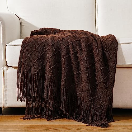 BATTILO HOME Dark Brown Throw Blanket for Couch, Chocolate Knit Throw Blankets for Home Decor, Decorative Brown Blanket for Foot of Bed, 50"x60" - color: Diamond Brown, size: 50 x 60 in.
