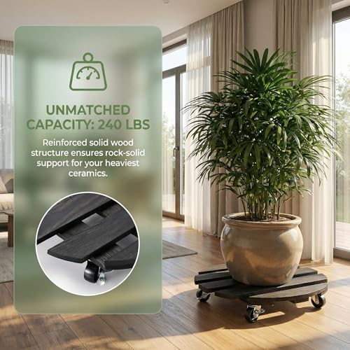 ZXZYHFTY Round Wooden Plant Stand with Wheels, 2 Packs Rolling Plant Stand with 360°Lockable Wheels for Vertical Garden Towers, Vertical Planting Tanks, Plant Pots, Wastebaskets (Black, 12") - color: Black, size: 12"