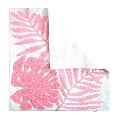 Embroidery Throw Pillow Cover 18x18 Home Decor Floor Pillow Cover for Couch Sofa Chair 100% Cotton Loop Embroidered Pink Tropical Leaves Cushion Cover Square Pillowcase 45x45cm, 1 Piece - color: Loop Pink