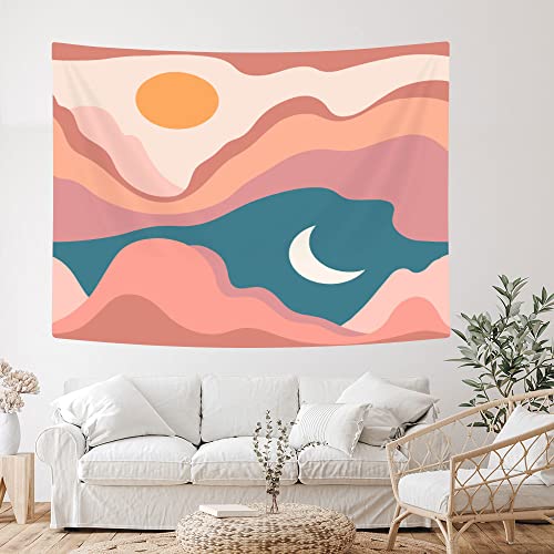 Retro Mid Century Tapestry Modern Minimalist Boho Wall Hanging Backdrop Abstract Landscape Desert Mountains Sun Moon Hippie 70s Poster for Room Home Decor 60X40 - color: Boho