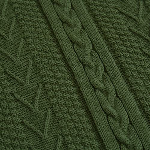 Longhui bedding Olive Green Acrylic Cable Knit Sherpa Throw Blanket - Thick, Soft, Big, Cozy Olive Green Knitted Fleece Blankets for Couch, Sofa, Bed - 50 x 63 Inches - color: Olive Green, size: 50" x 63", Standard