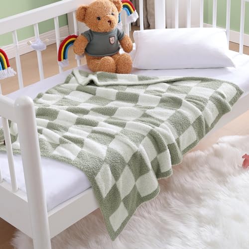 WRENSONGE Checkered Throw Blanket, Sage GreenSoft Cozy Fluffy Warm Hand Made Throw Blankets for Couch, Sofa, Chair, Bed, Camping, Picnic, Travel Lightweight Bed Blanket - 30"*40" - color: Aloe Sage, size: Small(30''x40'')