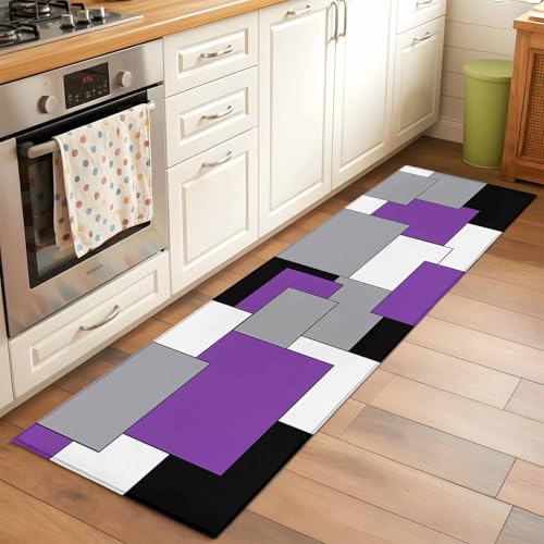 Abstract Art 2x6 Runner Rug for Hallway Bedside, Patchwork Purple Black and Grey Washable Runner Rugs Absorbent Non-Slip Indoor Carpet for Bedroom Kitchen Laundry Entryway - color: Turquoise, size: 2' x 6' (Runner)